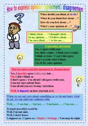 English Worksheet: Opinion, agreement, disagreement + students activity NEW