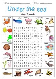 English Worksheet: Under the sea Word Search