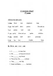 English worksheet: verb be am is are exercises