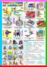 English Worksheet: PREPOSITIONS OF MOVEMENT - (B&W VERSION AND KEY INCLUDED)