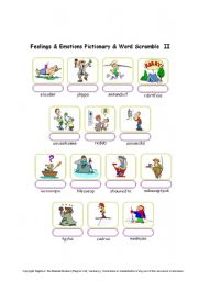 English Worksheet: Feelings & Emotions / Pictionary - Word Scramble 1/2