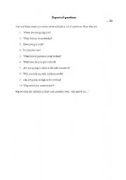 English Worksheet: Reported questions