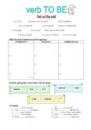 English Worksheet: FIND OUT THE RULE  VERB TO BE
