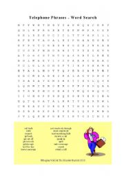 English Worksheet: Telephoning Phrases - Word Search