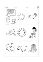 English Worksheet: Initial Sound * S*   Cut and Paste!   (2 pages)
