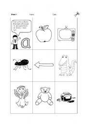 English Worksheet: Initial Sound * A*   Cut and Paste!   (2 Pages)