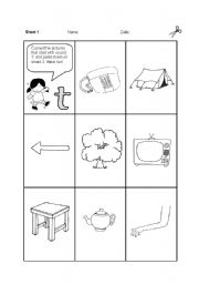 English worksheet: Initial Sound * T *  Cut and Paste!   (2 pages)