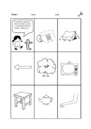 English Worksheet: Initial Sound * T *  Cut and Paste!   (2 pages)