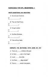 English worksheet: SIMPLE EXERCISES 1