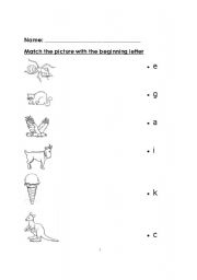 English worksheet: Match the letter with the picture