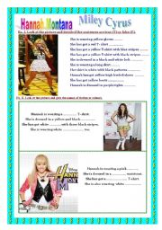 English Worksheet: Hannah Montana - clothes, colours, reading, colouring.