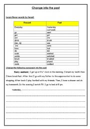English worksheet: Change into the past