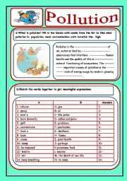 English Worksheet: pollution (3 pages)