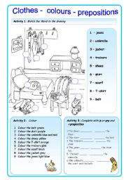 English Worksheet: CLOTHES - PREPOSITIONS