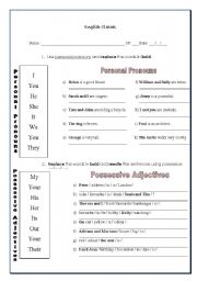 English Worksheet: Personal pronouns and Possessive adjectives