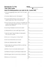 English worksheet: The Lion King Movie Worksheet