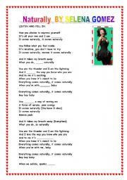 English Worksheet: song Naturally by Selena Gomez