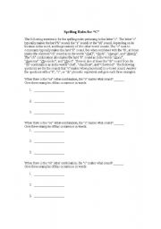 English worksheet: Spelling Rules for the Letter 