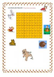 English worksheet: find  the animals