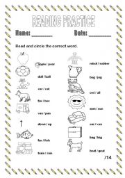 English worksheet: Alphabet words reading