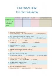 English Worksheet: cultural qiuz - the UK