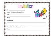English Worksheet: Birthday invitation