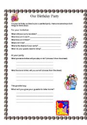 English Worksheet: Birthday planning sheet