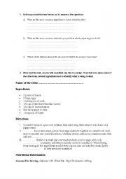 English worksheet: Cooking Worksheet
