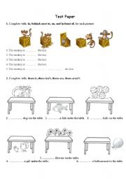 English Worksheet: Prepositions of place - test paper