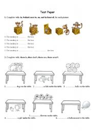 Prepositions of place - test paper