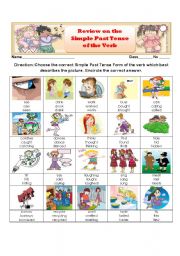 English Worksheet: Simple Past Tense Form of the Verb:A Review