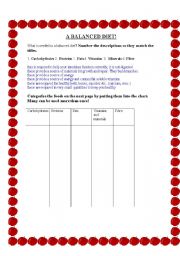 English worksheet: Food categorisation: carbs, proteins etc 