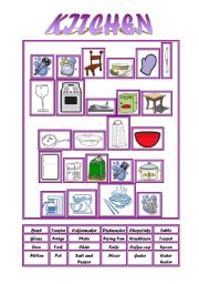 English Worksheet: find the names of the kitchen stuff..