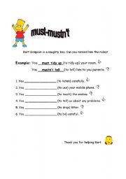 English worksheet: Must/Mustnt Worksheet