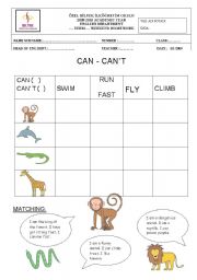 English Worksheet: can- cant (animals)