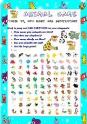 English Worksheet: SPEAKING (ANIMALS) - asking questions: How many / Are there / Is there 