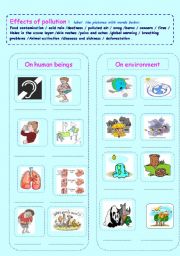 English Worksheet: effects of pollution on human beings and environment