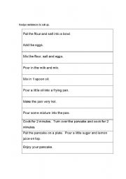 English worksheet: Pancake recipe sentences