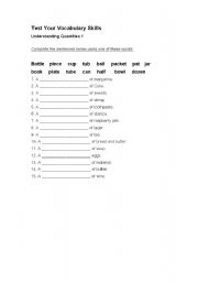 English worksheet: Uderstanding Quantities