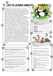 English Worksheet: LET US LEARN ABOUT... PANDA (2 pages with key)