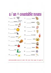 English Worksheet: countable nouns