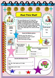 English Worksheet: Meet Peter Walt  ENGLISH TEST FOR BEGINNERS (Peter daily routines)