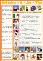 English Worksheet: Articles - a/an/the  (include B/W and keys)