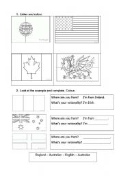 English worksheet: Flags, countries and nationalities