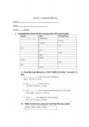 English worksheet: Irregular verbs Quiz A