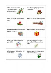 English Worksheet: Speaking Cards - a warm up exercise after the holidays (Part1)