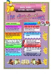 English Worksheet: he Distributives: Each,Every, Either,Neither