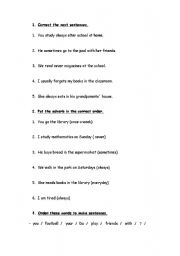 English worksheet: present simple exercises.