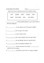 English worksheet: Using Question Words