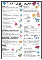 English Worksheet: INDEFINITE ARTICLES 